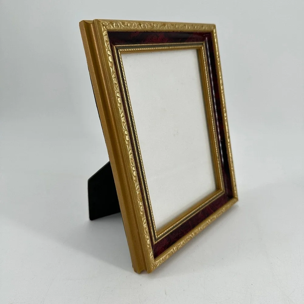 Vintage Style Ornate Gold and Burgundy Filigree 5x7 Picture Frame Tabletop Wall